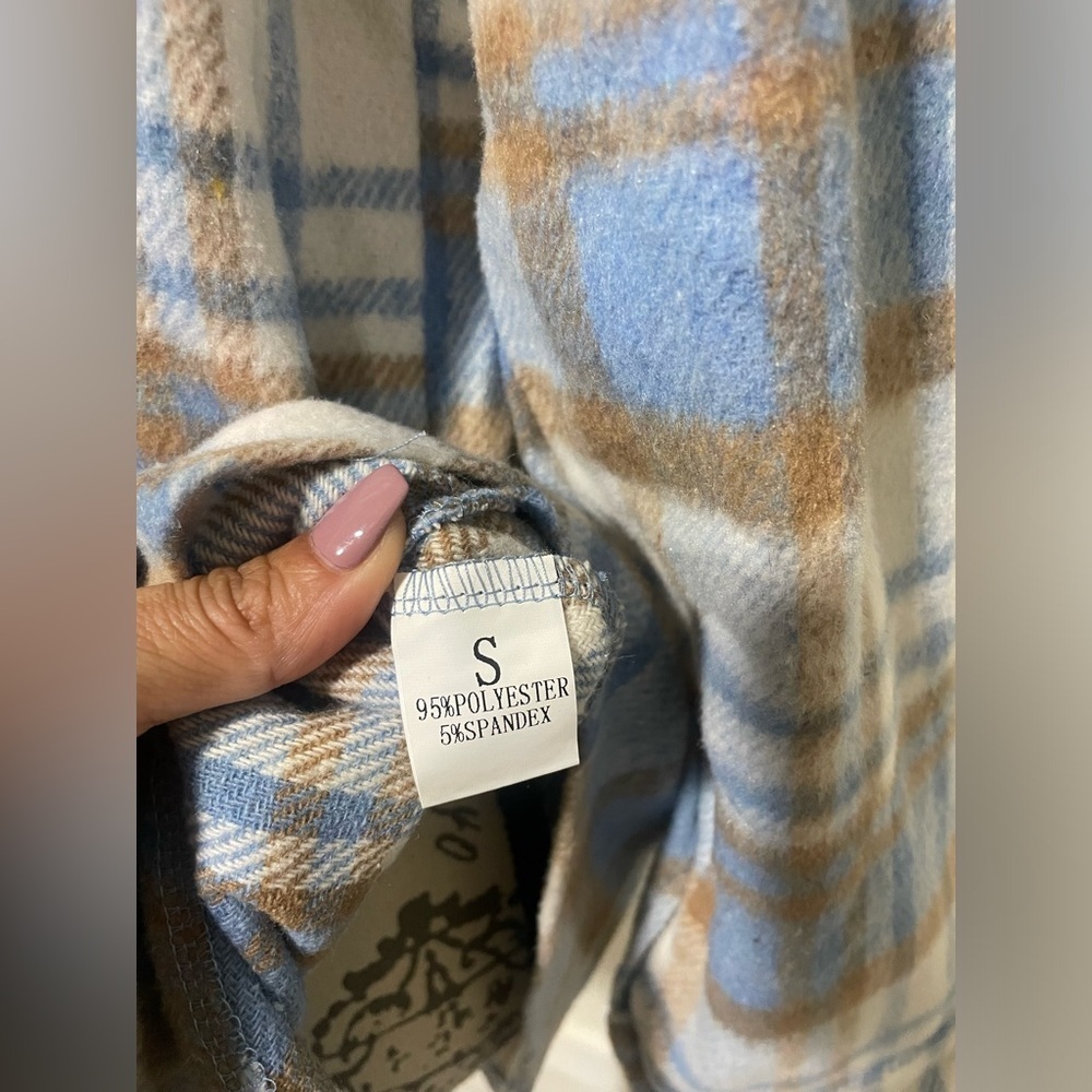 Blue and Gray Plaid Flannel Shirt Long Sleeve Button Down S - Picture 5 of 6